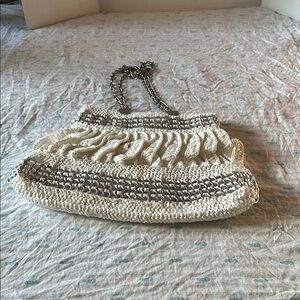 Elegant Cream and Gray Crochet Shoulder Bag